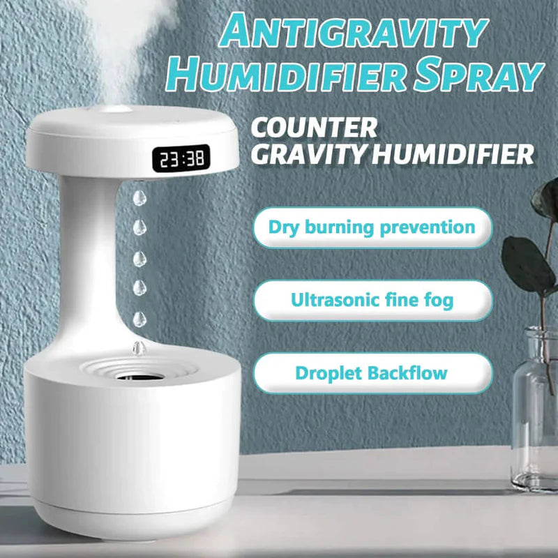 Anti Gravity Humidifier with LED Clock Display, Ultrasonic Water Drip Humidifier, Cool Mist Aromatherapy Diffuser, Floating Water Droplet Humidifier, Rain Cloud Diffuser, Levitating Water Drop