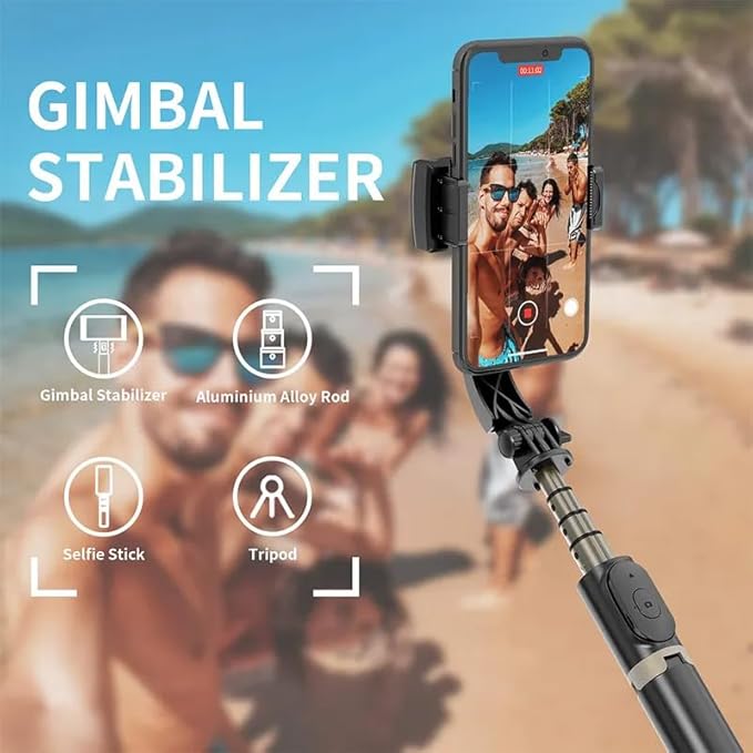 Q08 1-axis Gimbal Stabilizer 3-in-1 Extendable Selfie Stick Tripod-IVXI Single Gimbal for Mobile, Camera Single-Axis wireless Camera Stabilizer