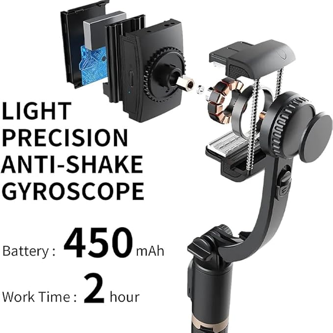 Q08 1-axis Gimbal Stabilizer 3-in-1 Extendable Selfie Stick Tripod-IVXI Single Gimbal for Mobile, Camera Single-Axis wireless Camera Stabilizer