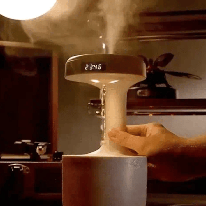 Anti Gravity Humidifier with LED Clock Display, Ultrasonic Water Drip Humidifier, Cool Mist Aromatherapy Diffuser, Floating Water Droplet Humidifier, Rain Cloud Diffuser, Levitating Water Drop